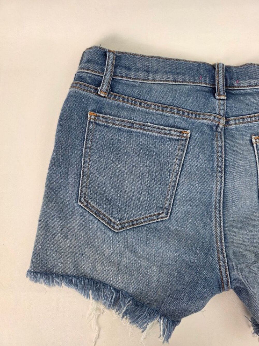 Hatch Distressed Maternity Denim Jean Shorts Frayed Hem Side Panels Size 27 - Picture 12 of 15